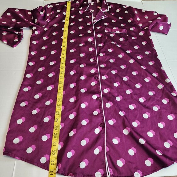 Victoria's secret sz L women lounge pajama top maroon polka dot button up - Picture 8 of 11